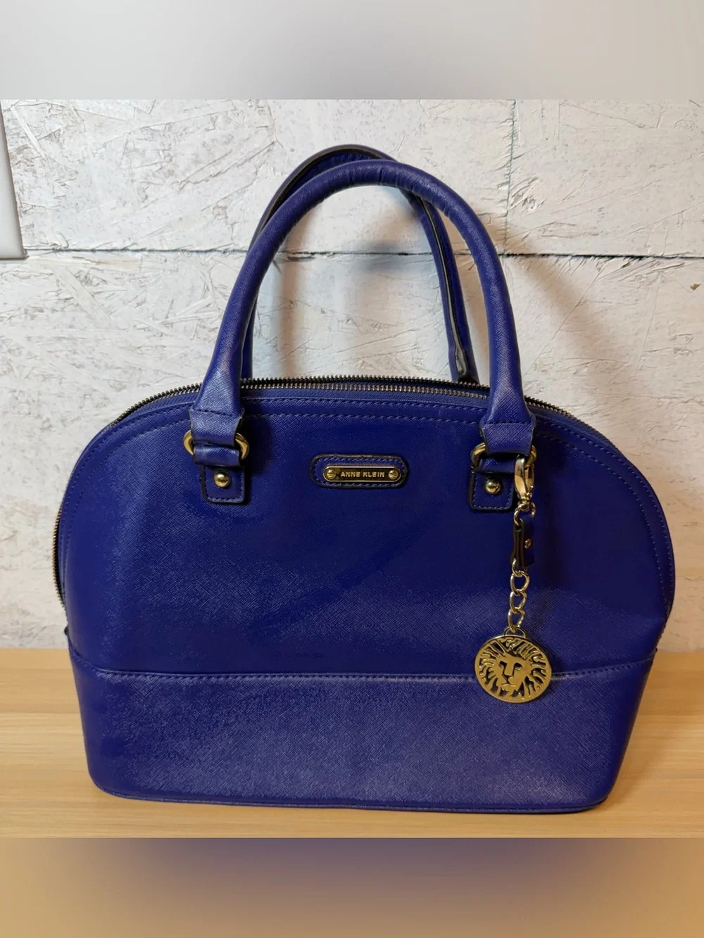 Anne Klein Cobalt Dome Satchel with Gold Charm - Picture 1 of 5